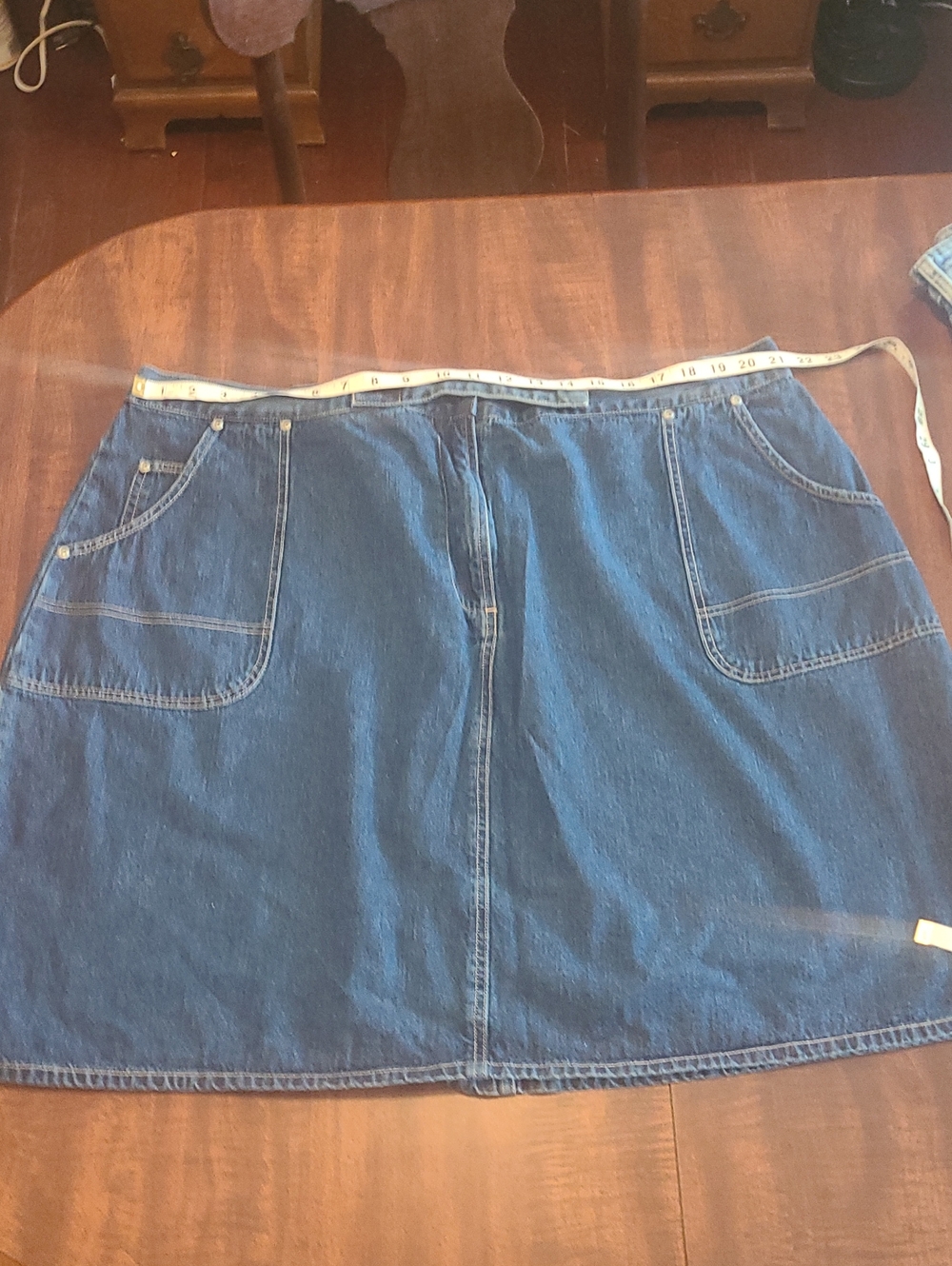 Vintage Denim&Co Blue Denim A-Line Skirt with Carpenter Style Pockets